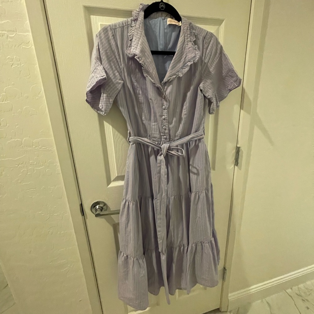 Ivy City Co Purple Pleated Midi Dress